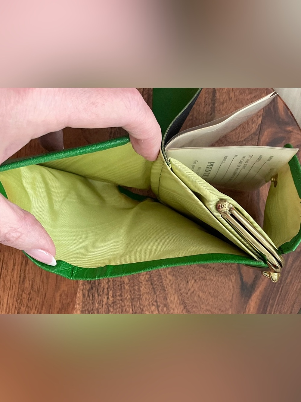 PRINCESS GARDNER Vintage Spring Green Leather Princess Tri-Partite French Purse - Picture 8 of 11